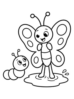 Free printable Cheerful Butterfly And Caterpillar By Puddle coloring page
