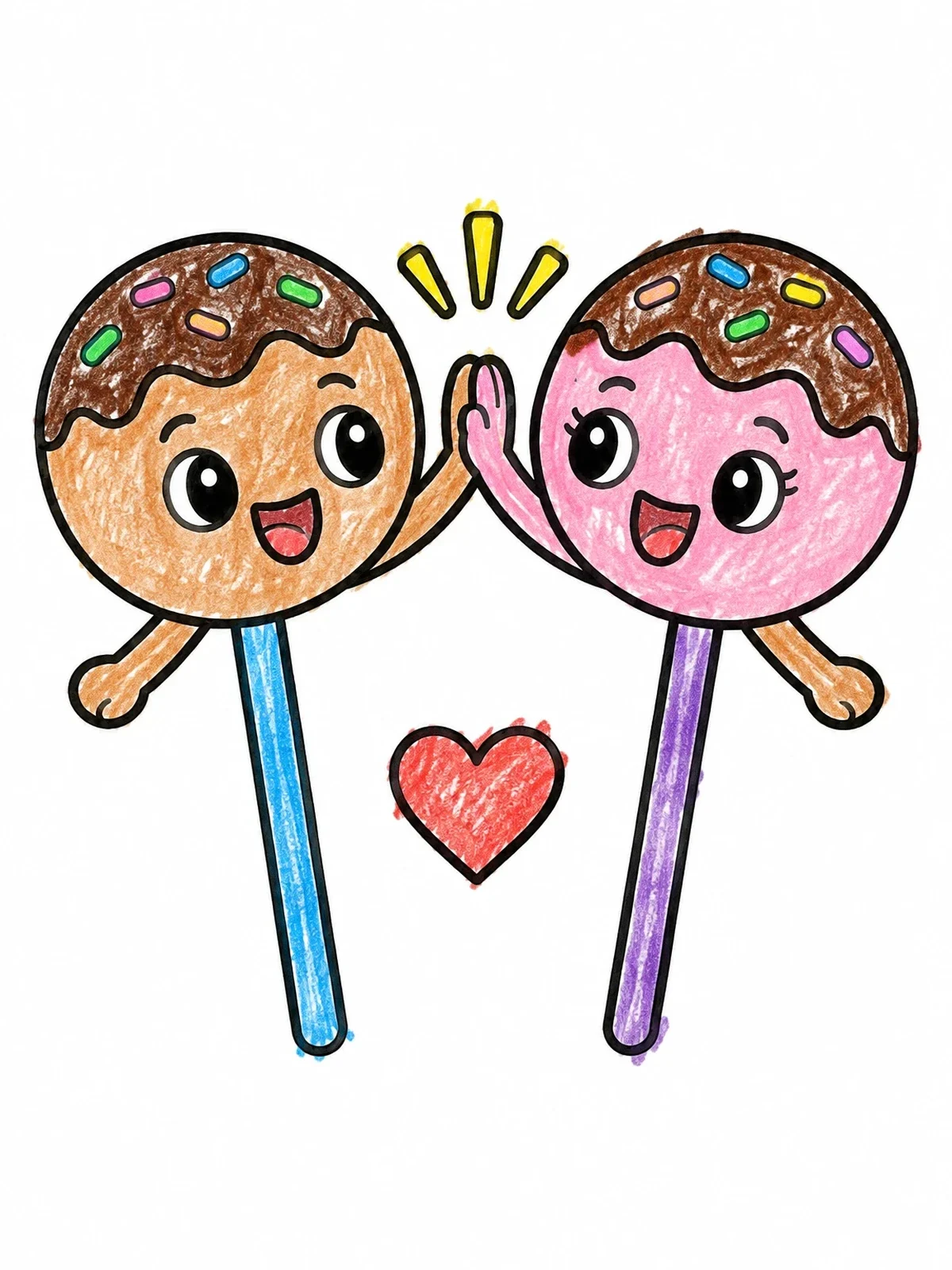 Colored example of the Cheerful Cake Pops High Five coloring page