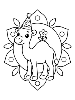 Free printable Cheerful Camel With Party Hat coloring page