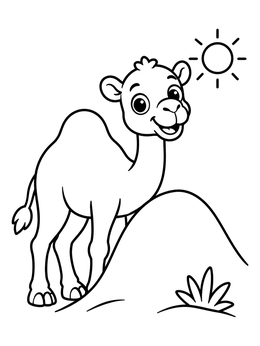 Free printable Cheerful Camel On A Sand Dune coloring page
