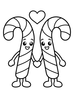 Free printable Cheerful Candy Canes Holding Hands coloring page