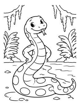 Free printable Cheerful Cartoon Anaconda By The River coloring page