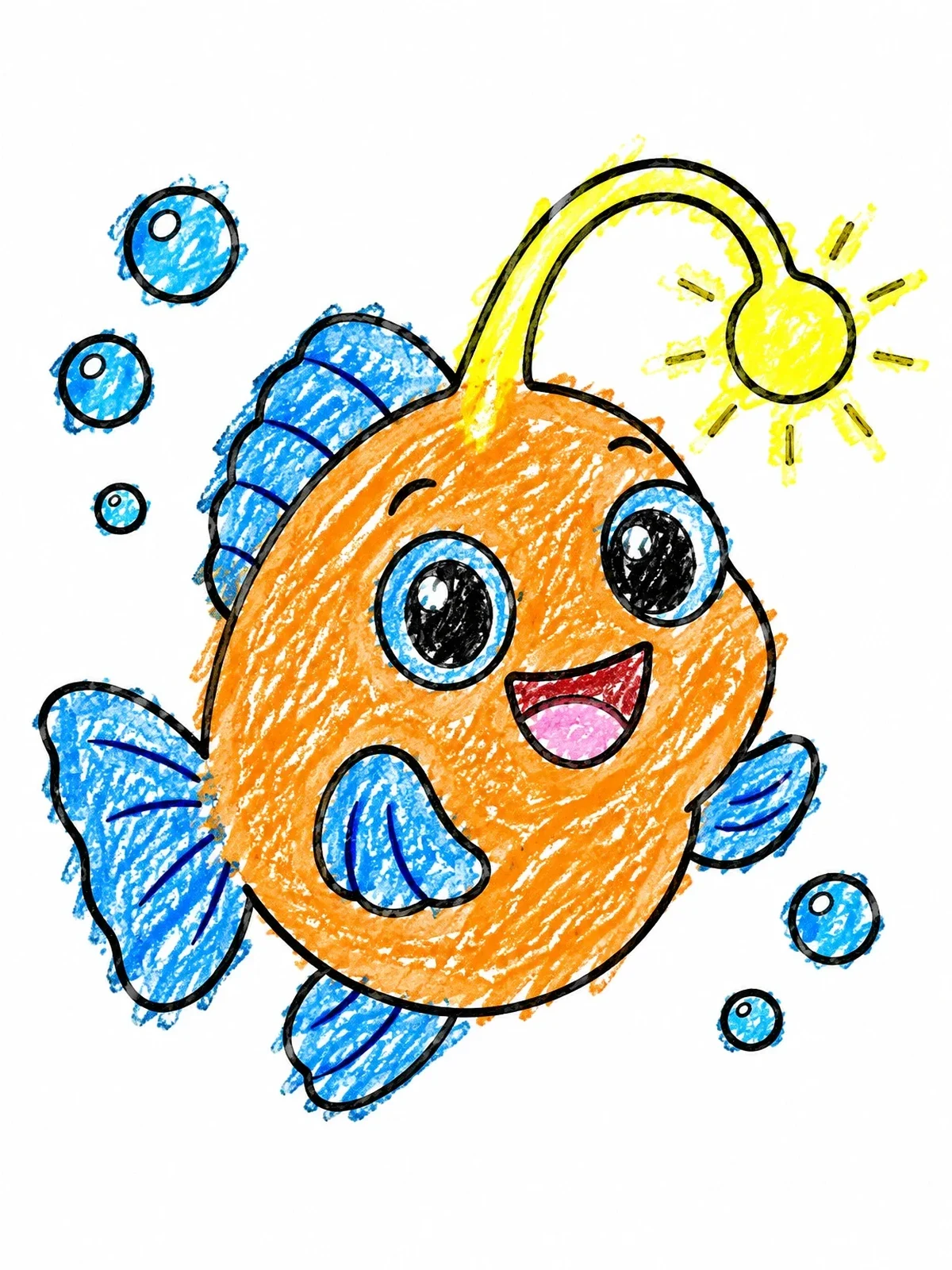 Colored example of the Cheerful Cartoon Anglerfish With Glowing Lure coloring page