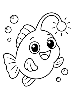 Free printable Cheerful Cartoon Anglerfish With Glowing Lure coloring page