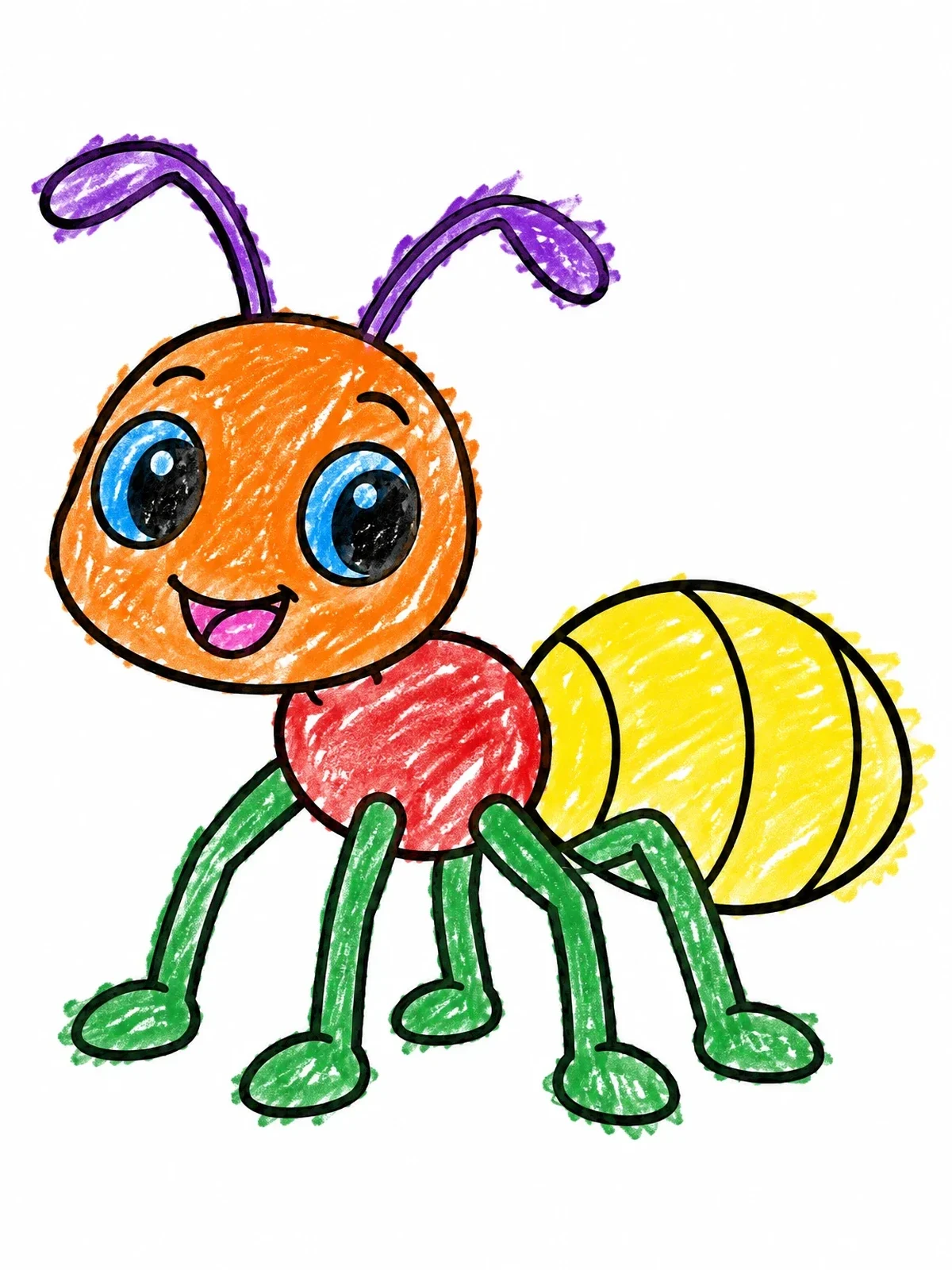 Colored example of the Cheerful Cartoon Ant With Big Eyes coloring page