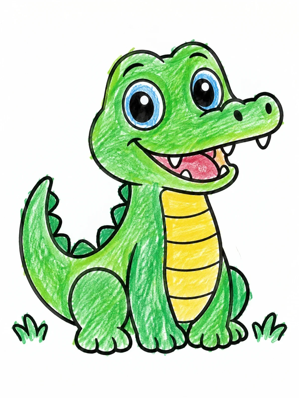 Colored example of the Cheerful Cartoon Baby Crocodile coloring page