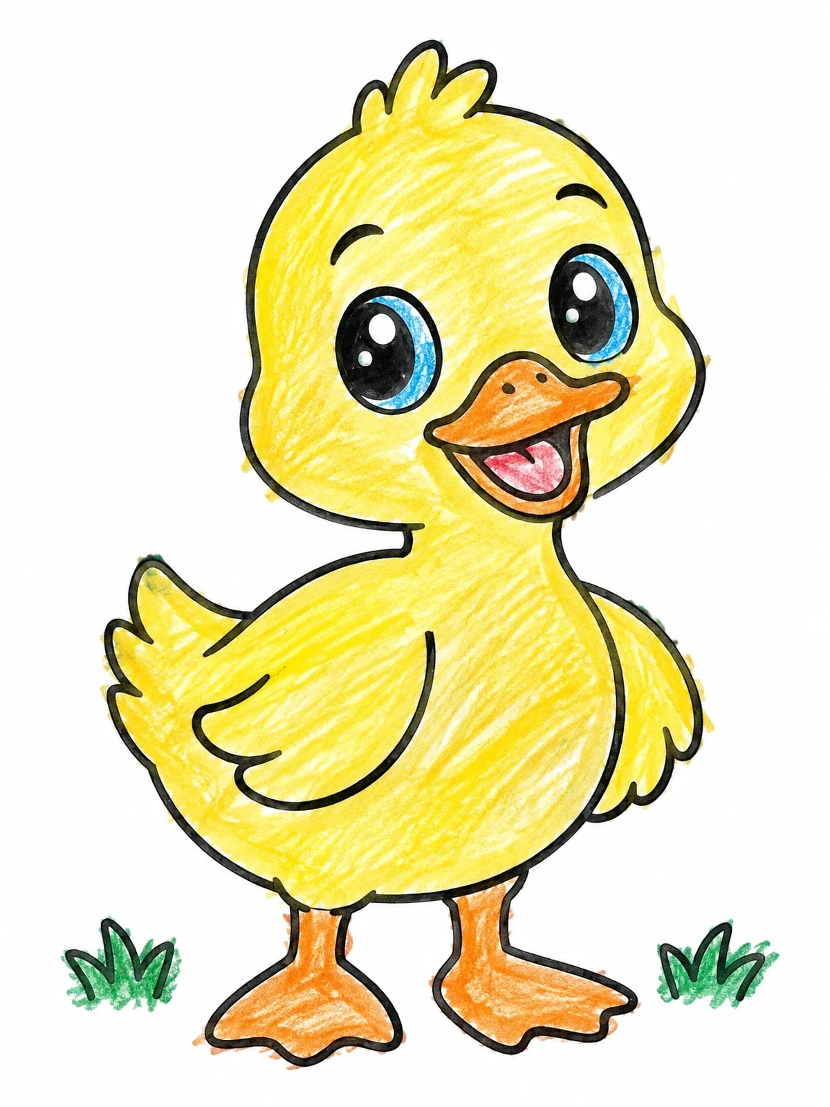 Colored example of the Cheerful Cartoon Baby Duckling coloring page