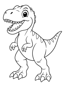 A happy baby dinosaur stands smiling in this cute t rex coloring page.