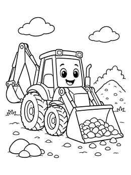 Free printable Cheerful Cartoon Backhoe Loader coloring page