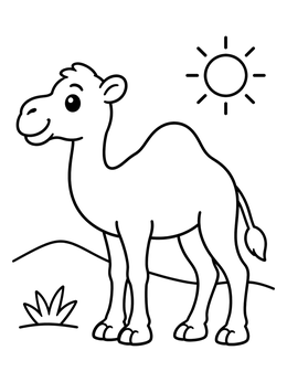 Free printable Cheerful Cartoon Camel In The Desert coloring page