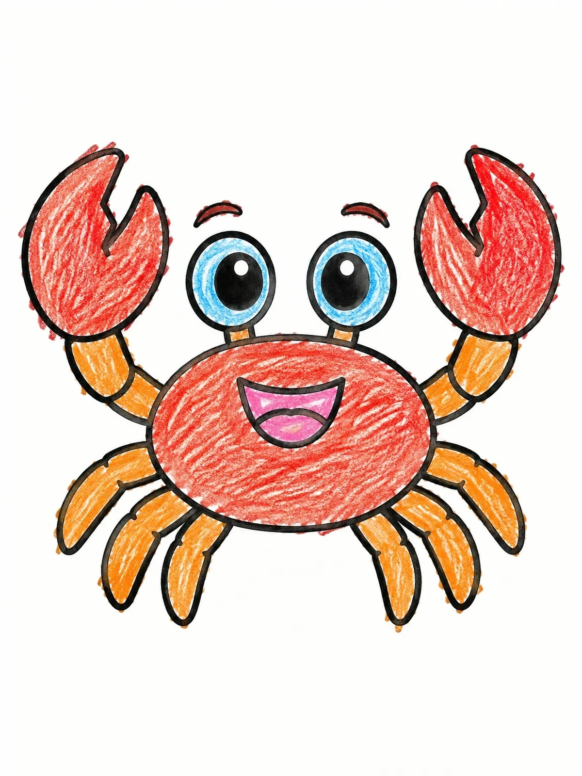 Colored example of the Cheerful Cartoon Crab With Big Eyes coloring page