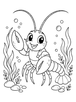 Free printable Cheerful Cartoon Crawfish Underwater coloring page