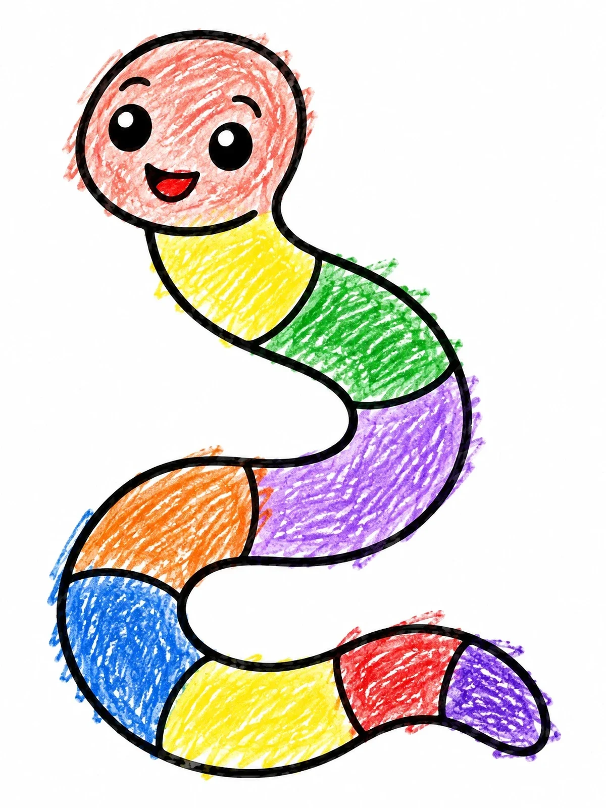 Colored example of the Cheerful Cartoon Earthworm coloring page