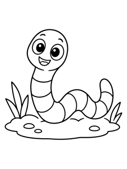 Free printable Cheerful Cartoon Earthworm In Grass coloring page