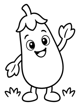 Free printable Cheerful Cartoon Eggplant Waving coloring page