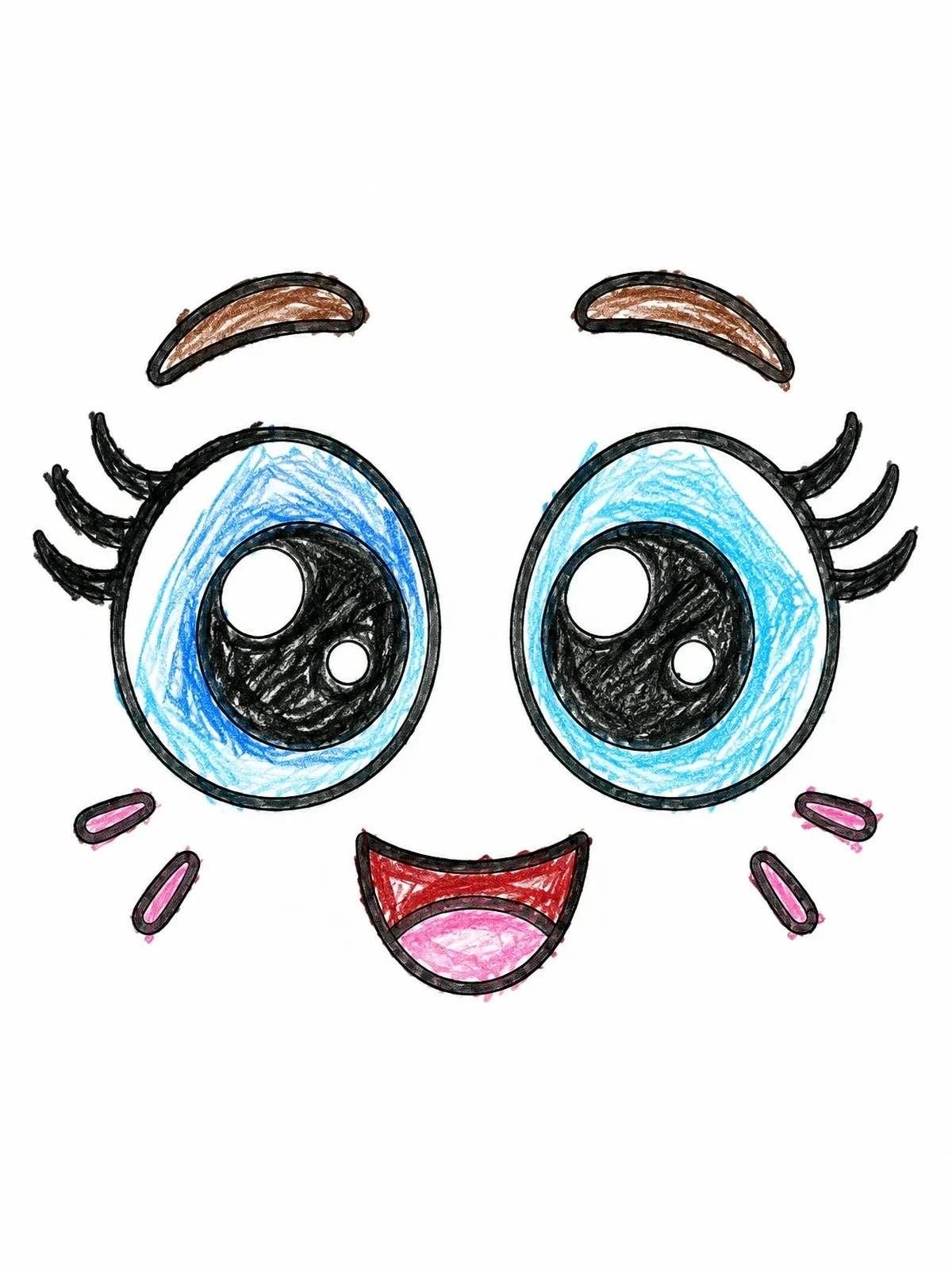 Colored example of the Cheerful Cartoon Eyes And Smile coloring page