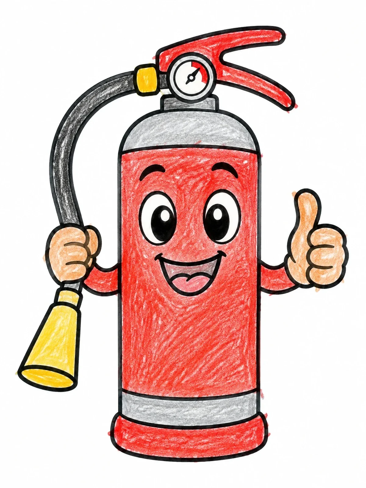 Colored example of the Cheerful Cartoon Fire Extinguisher coloring page