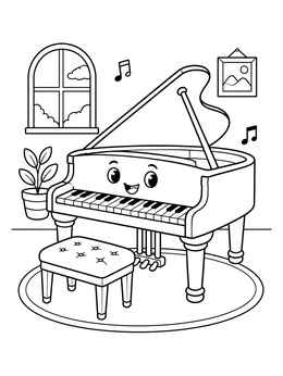 Free printable Cheerful Cartoon Grand Piano In Room coloring page
