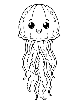 Free printable Cheerful Cartoon Jellyfish Swimming Downward coloring page