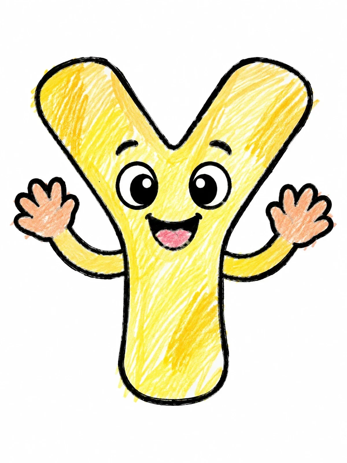 Colored example of the Cheerful Cartoon Letter Y coloring page
