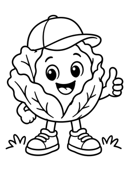 Free printable Cheerful Cartoon Lettuce With Cap coloring page