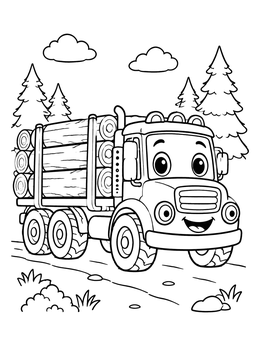Free printable Cheerful Cartoon Log Truck coloring page
