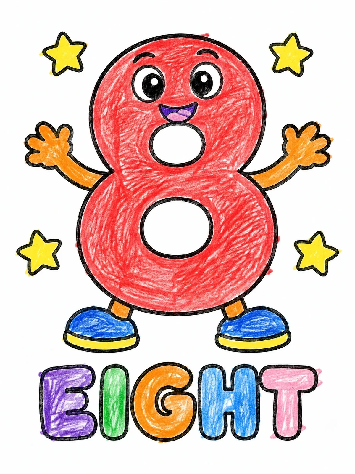 Colored example of the Cheerful Cartoon Number Eight coloring page