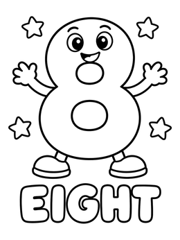 Free printable Cheerful Cartoon Number Eight coloring page