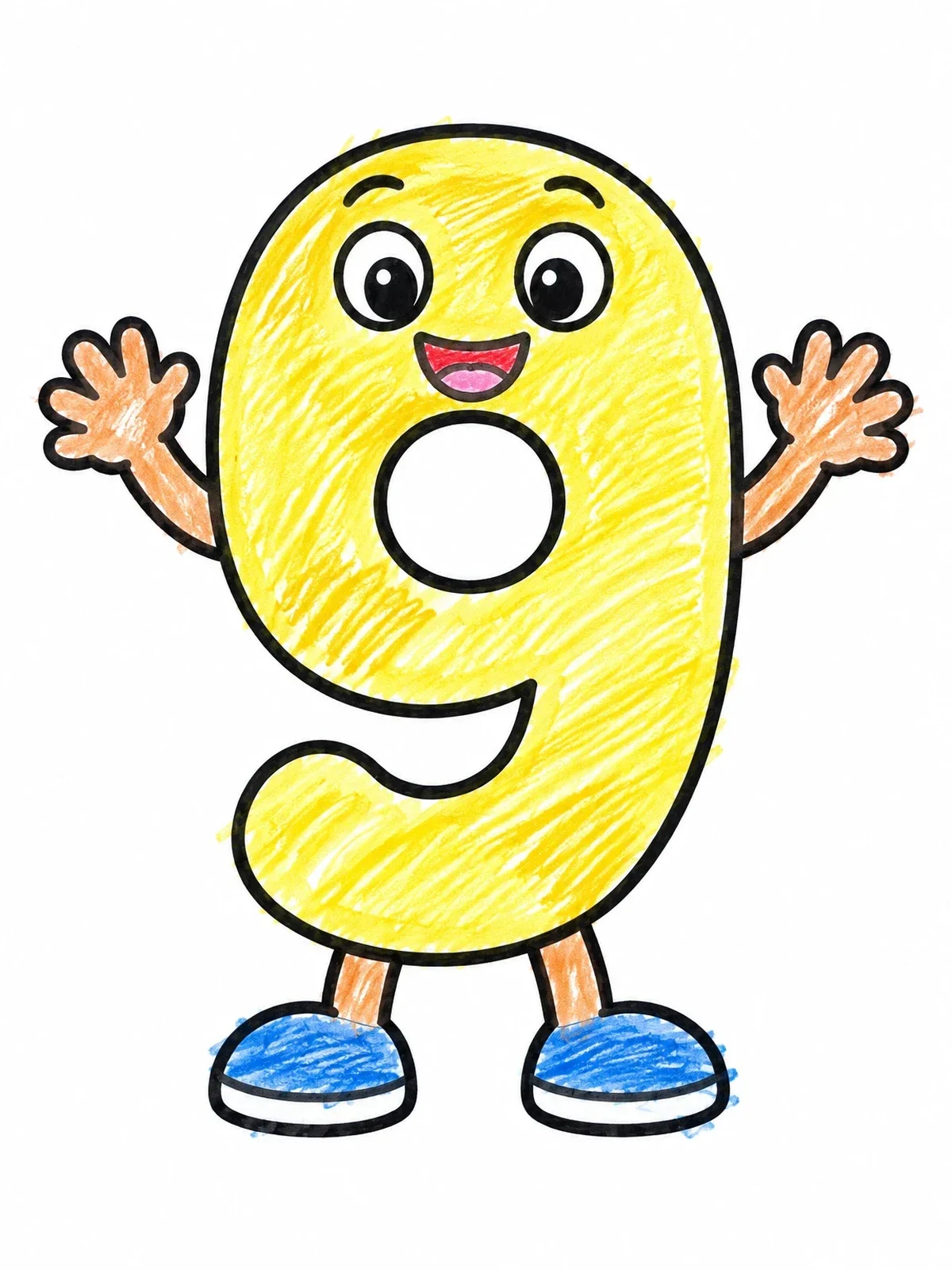 Colored example of the Cheerful Cartoon Number Nine Character coloring page