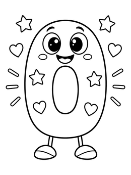 Free printable Cheerful Cartoon Number Zero Character coloring page