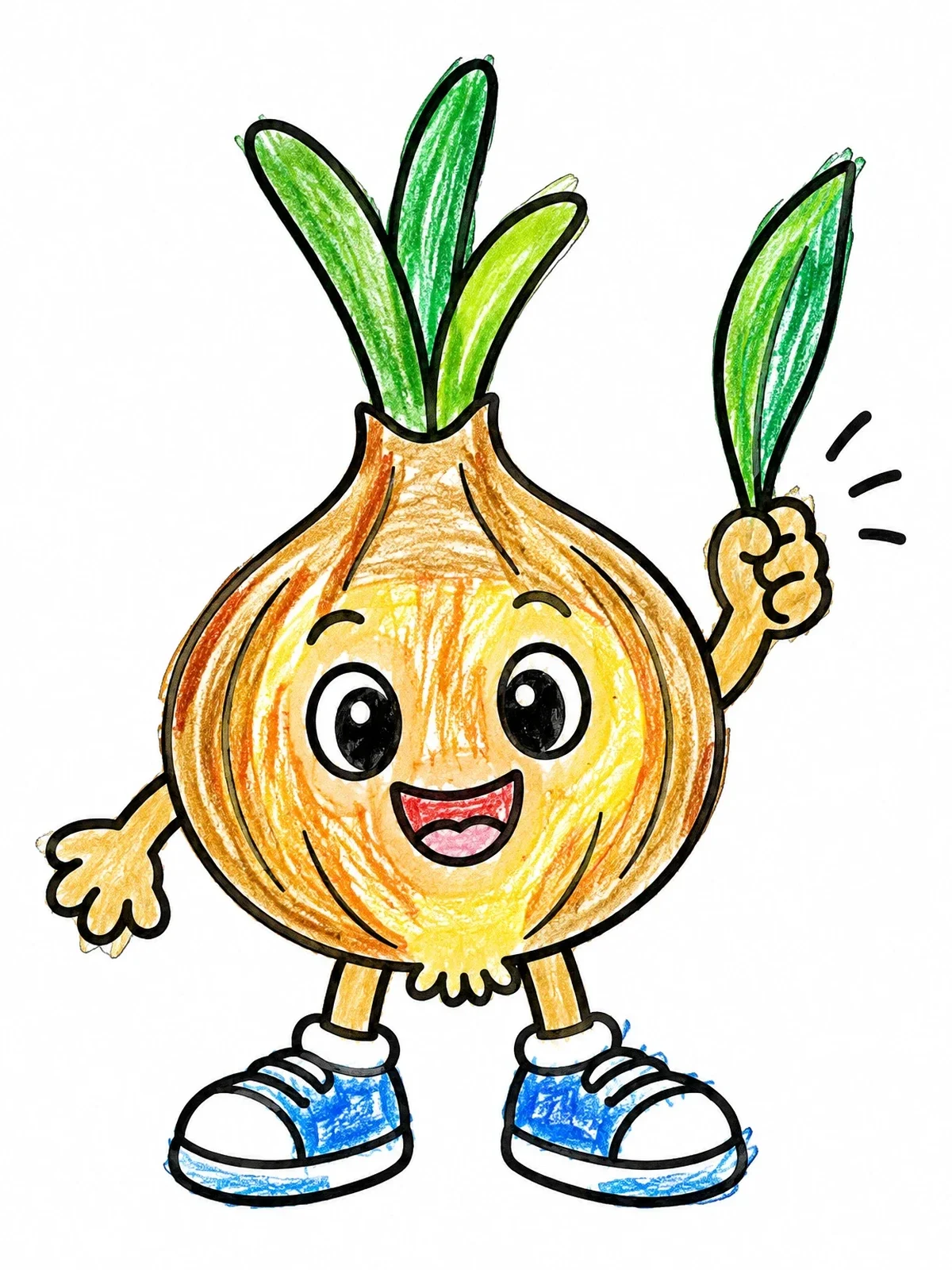 Colored example of the Cheerful Cartoon Onion In Sneakers coloring page