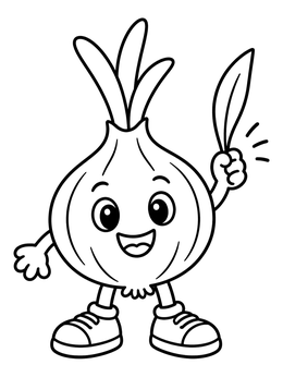 Free printable Cheerful Cartoon Onion In Sneakers coloring page