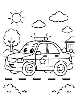 Free printable Cheerful Cartoon Police Patrol Car coloring page