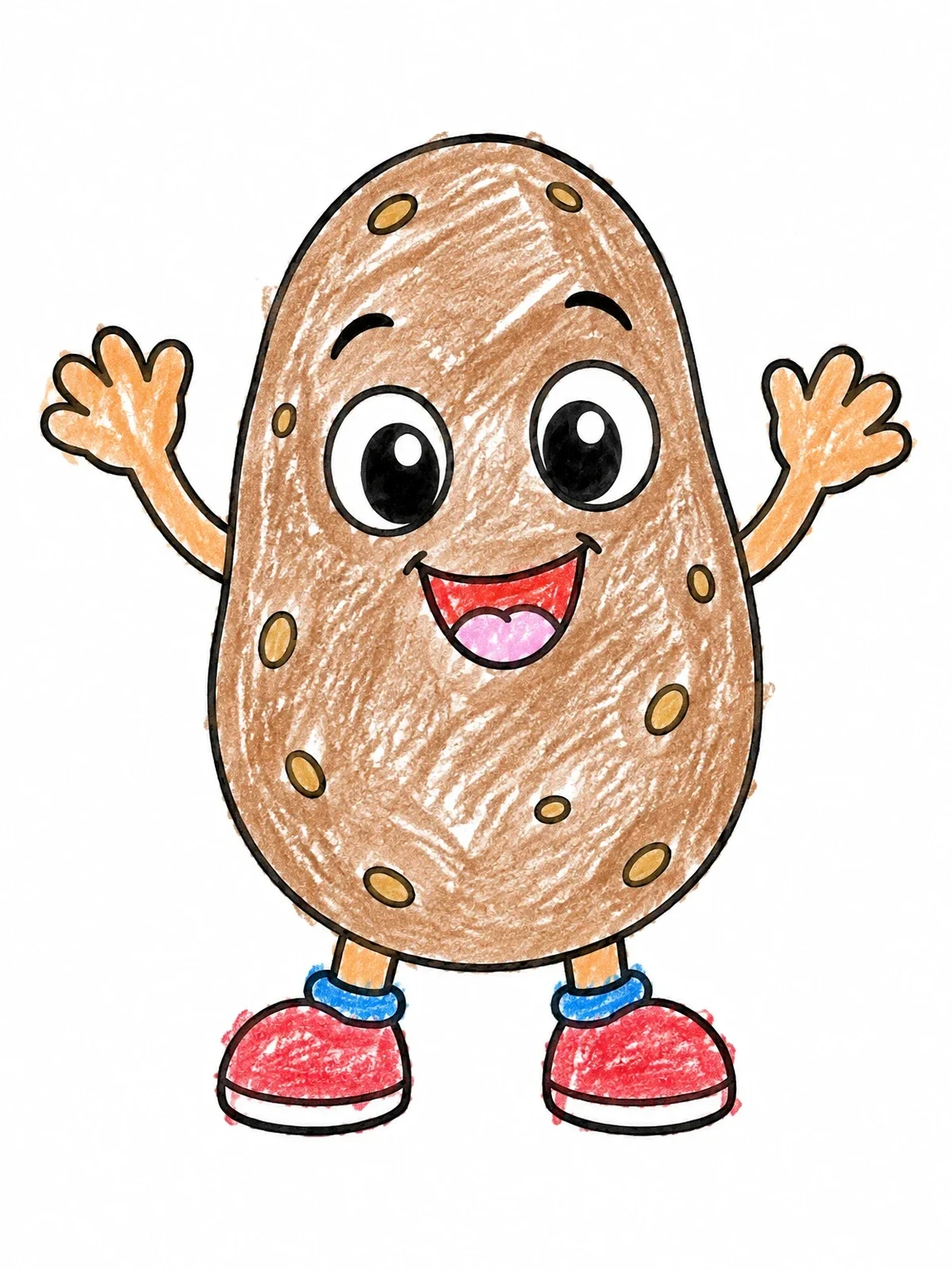 Colored example of the Cheerful Cartoon Potato With Shoes coloring page