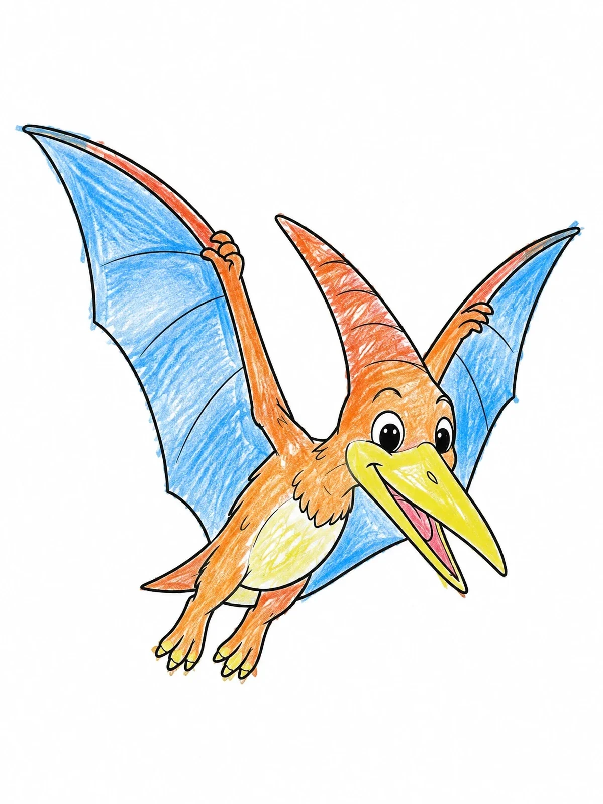 Colored example of the Cheerful Cartoon Pterodactyl Soaring coloring page