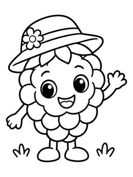 Free printable Cheerful Cartoon Raspberry With Sunhat coloring page