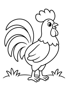 Free printable Cheerful Cartoon Rooster In Grass coloring page