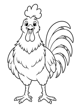 Free printable Cheerful Cartoon Rooster Standing Proud coloring page