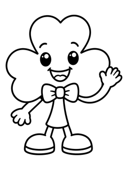 Free printable Cheerful Cartoon Shamrock With Bow Tie coloring page