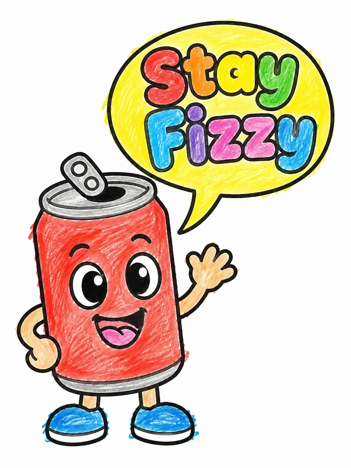 Colored example of the Cheerful Cartoon Soda Can coloring page