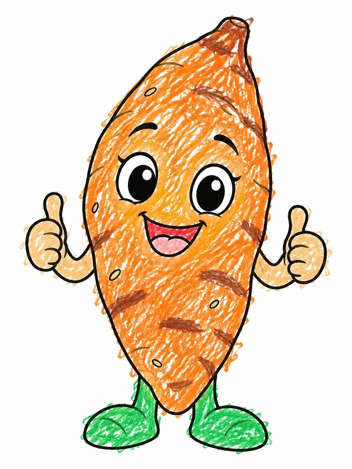 Colored example of the Cheerful Cartoon Sweet Potato Character coloring page