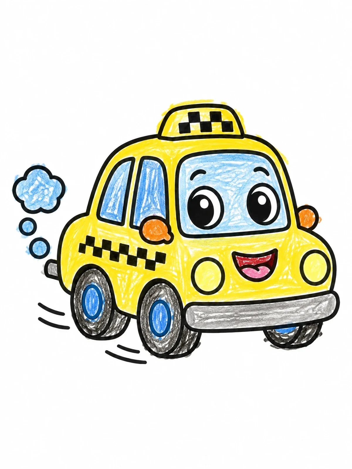 Colored example of the Cheerful Cartoon Taxi Cab coloring page
