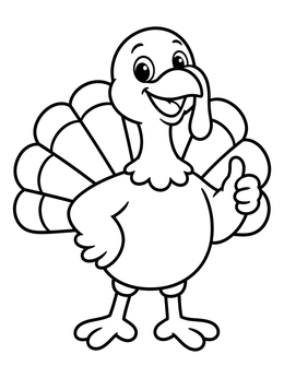 Free printable Cheerful Cartoon Turkey Giving Thumbs Up coloring page