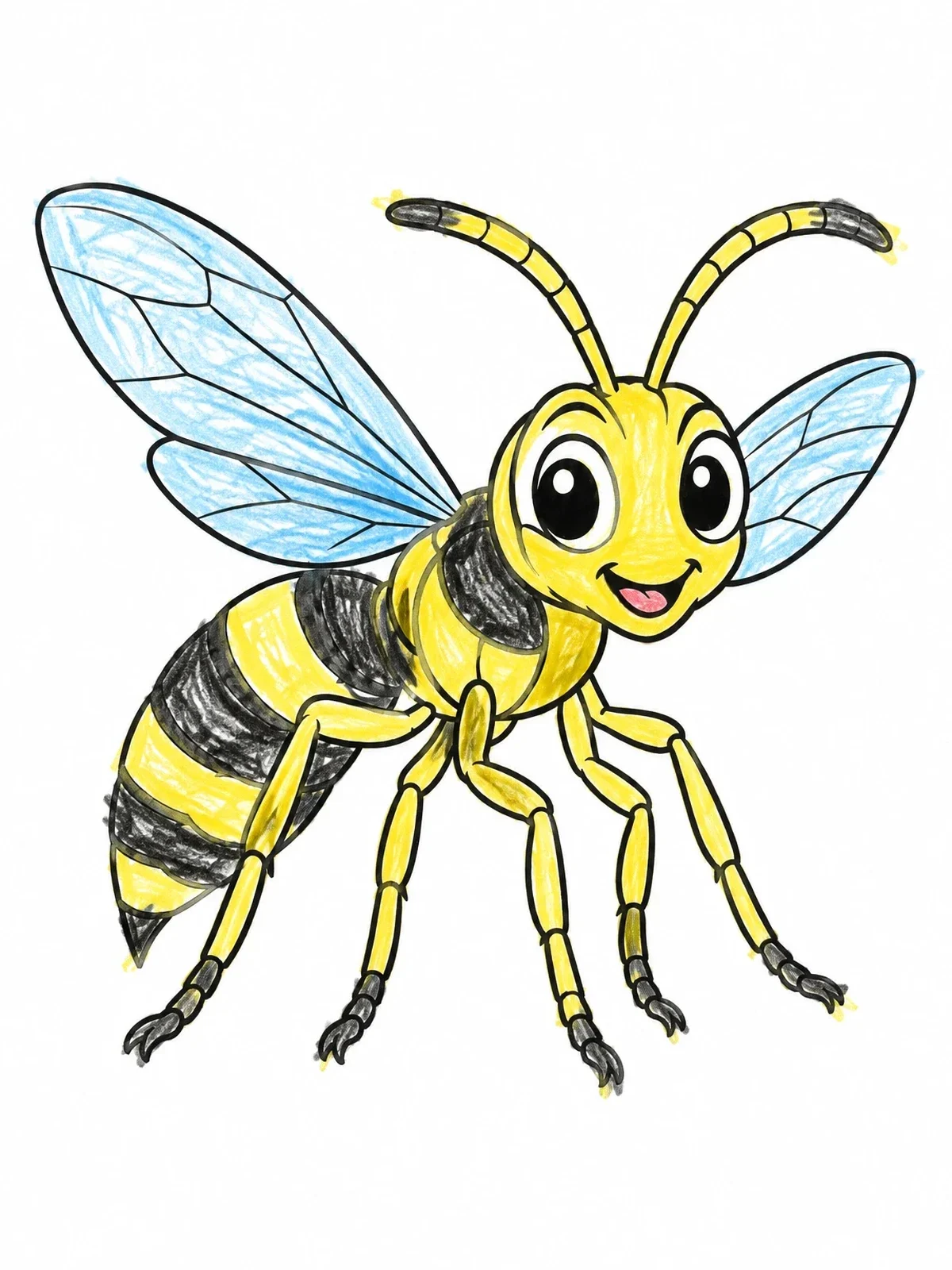 Colored example of the Cheerful Cartoon Wasp coloring page