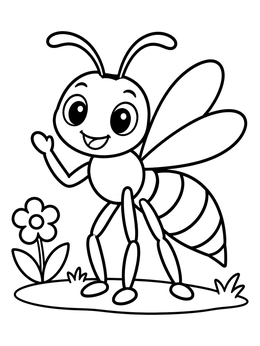 Free printable Cheerful Cartoon Wasp Waving Hello coloring page