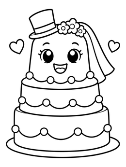 Free printable Cheerful Cartoon Wedding Cake Character coloring page