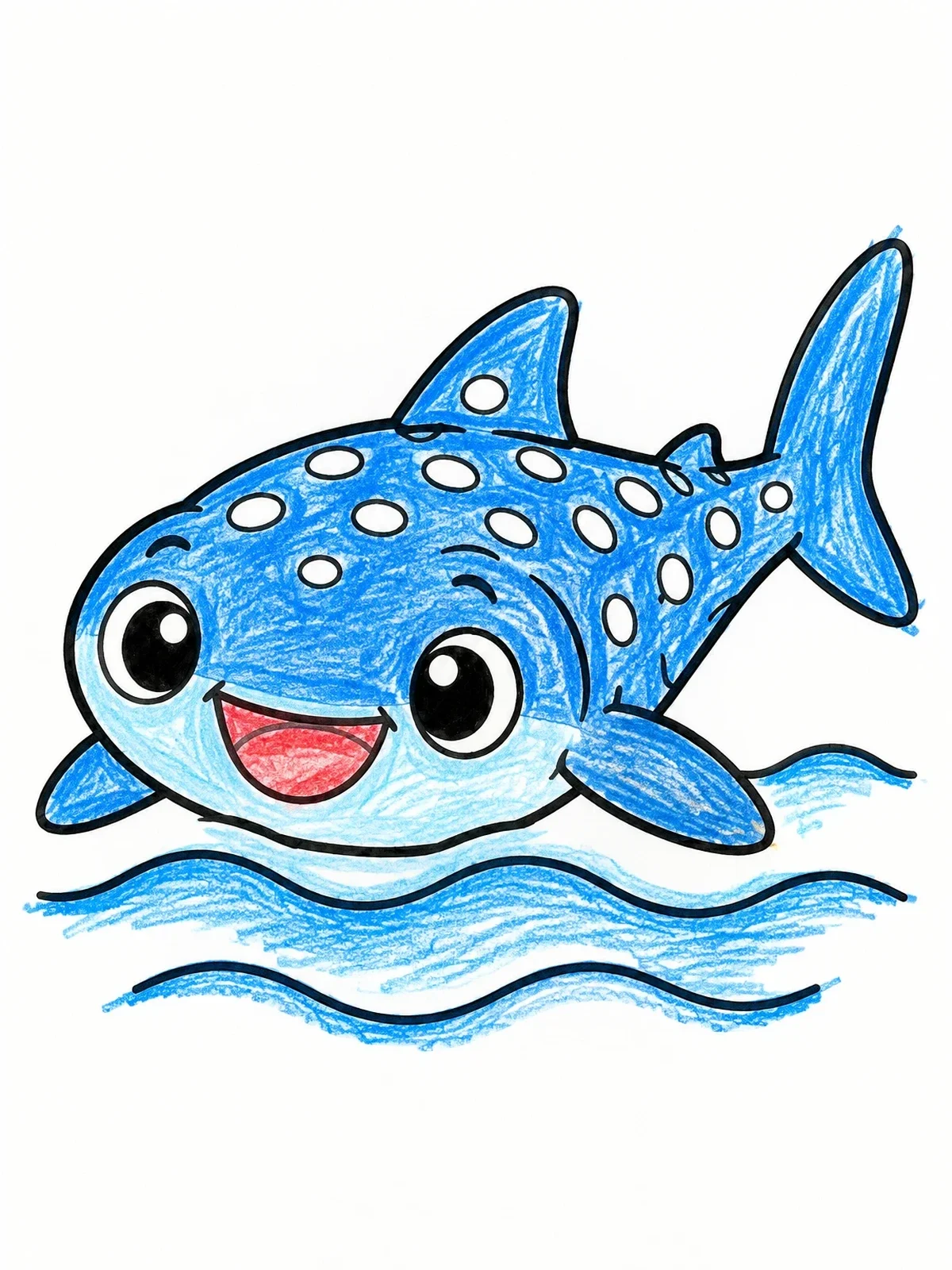 Colored example of the Cheerful Cartoon Whale Shark Swimming coloring page