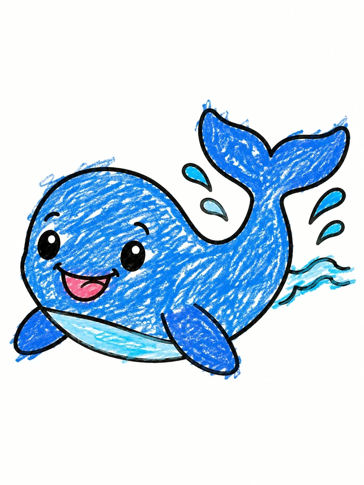 Colored example of the Cheerful Cartoon Whale Splashing Water coloring page