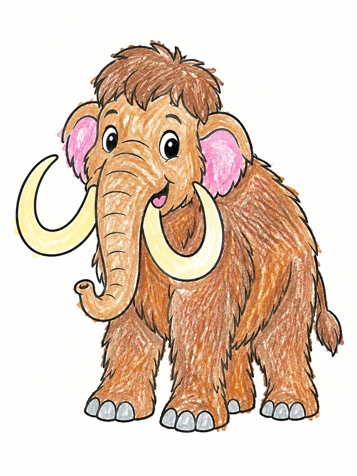 Colored example of the Cheerful Cartoon Woolly Mammoth coloring page