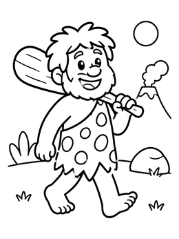 Free printable Cheerful Caveman With Club Walking coloring page